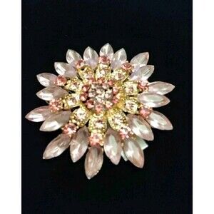 Large Pink Rhinestone Brooch Pin 2.75" Diameter